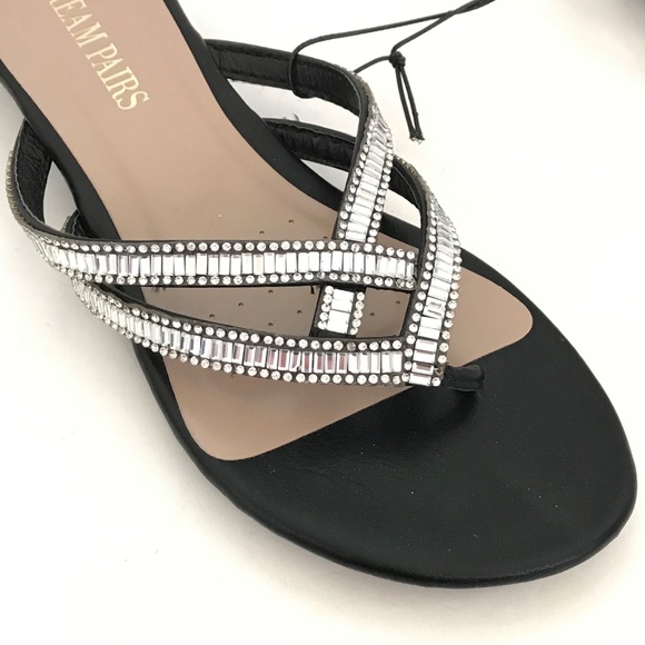 DREAM PAIRS Jeweled Sandals Black and Silver Rhinestone Women’s Size 7.5 - Picture 2 of 16